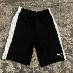 Puma Youth Athletic Shorts Black White Logo Gym Training Sports Kids M 10 12